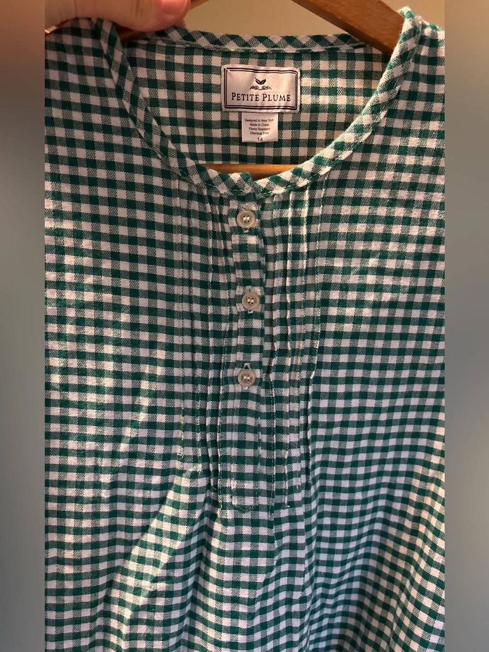 Petite Plume Checkered Green and White Nightgown  Size 14